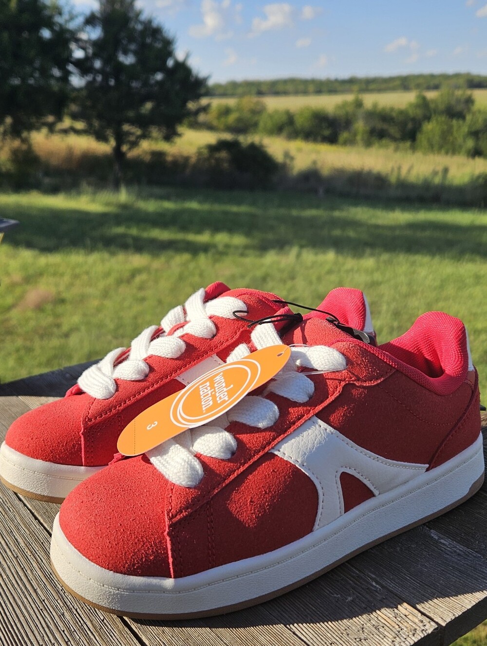 Boys Size 3 Red Skate Shoes Chunky Retro Sneaker Low Top Suede Style Kids NWT